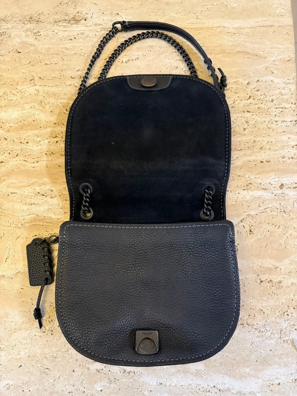 Coach Black Pebbled Leather Chain Crossbody Bag